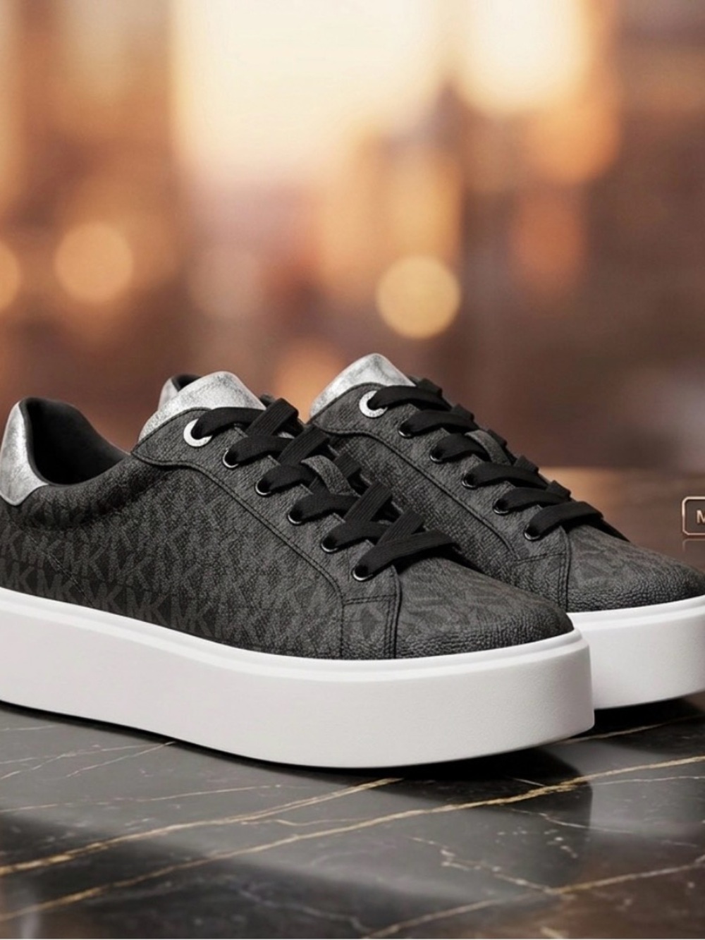 Michael Kors Women's Black Platform Sneakers with Silver Accent